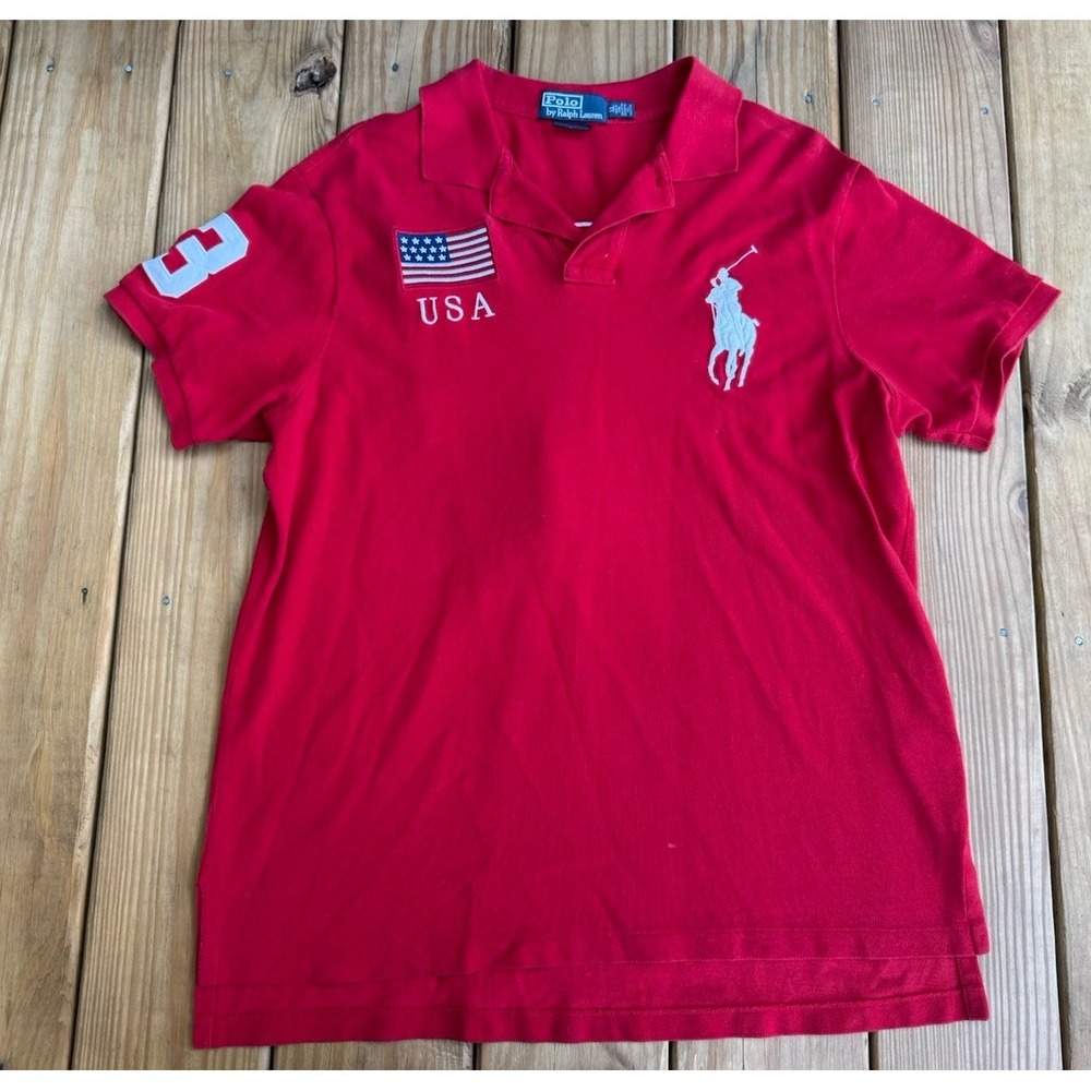 Vintage Y2K Polo Ralph Lauren Polo Rugby Shirt Mens XL Beijing 2008 Olympic Red